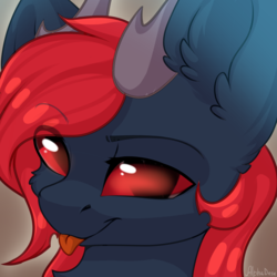 Size: 2048x2048 | Tagged: source needed, useless source url, safe, artist:alphadesu, oc, oc:king phoenix embers, changeling, :p, avatar, cheeky, high res, red changeling, royal, royal changeling, tongue out, ych result