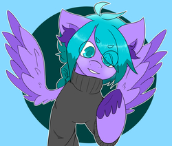 Size: 8442x7146 | Tagged: safe, artist:asscadoodle, oc, oc only, pegasus, pony, beanbrows, clothes, colored pupils, digital art, eye clipping through hair, eyebrows, solo, sweater