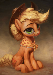 Size: 765x1080 | Tagged: safe, artist:assasinmonkey, applejack, earth pony, pony, g4, the last problem, alternate hairstyle, braided tail, clothes, cute, digital painting, female, granny smith's shawl, jackabetes, looking at you, mare, older, older applejack, sitting, solo