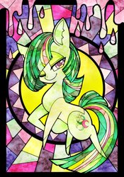 Size: 629x900 | Tagged: safe, artist:zakro, oc, oc only, earth pony, pony, female, looking at you, one eye closed, stained glass