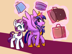 Size: 1280x960 | Tagged: safe, artist:lilfunkman, rarity, twilight sparkle, alicorn, pony, unicorn, g4, the last problem, fanfic art, female, lesbian, luggage, older, older rarity, older twilight, ship:rarilight, shipping, twilight sparkle (alicorn)