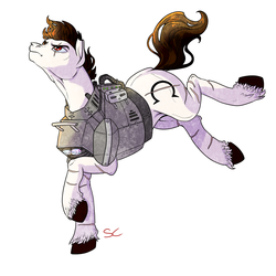 Size: 3000x3000 | Tagged: safe, artist:sourcherry, oc, oc only, oc:omega, earth pony, pony, fallout equestria, armor, high res, male, power armor, red eyes, scar, solo, stallion