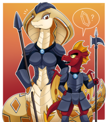 Size: 902x1009 | Tagged: safe, artist:vavacung, garble, dragon, snake, series:isekai no mlp, g4, crossover, female, male, pictogram, viper, x-com, xcom 2