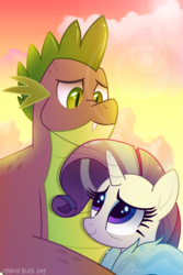 Size: 800x1200 | Tagged: safe, artist:lennonblack, rarity, spike, dragon, pony, unicorn, g4, the last problem, female, gigachad spike, looking at each other, male, older, older rarity, older sparity, older spike, ship:sparity, shipping, straight
