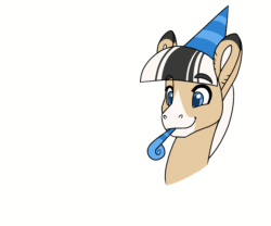 Size: 2400x2000 | Tagged: safe, artist:jackiebloom, oc, pony, animated, hat, high res, noisemaker, party hat, ponysona, solo