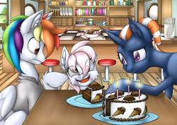 Size: 1063x752 | Tagged: safe, artist:ravvij, oc, oc only, oc:wandering sunrise, earth pony, pegasus, pony, unicorn, fallout equestria, fallout equestria: dead tree, bar, bar stool, birthday, blue, bun, cake, candle, candy, clothes, concerned, cute, derp, drool, ears, eye, eyes, female, fire, food, funny, happy, hooves, horn, ice cream, ice cream cake, ice cream cone, ice cream shop, male, mane, mare, multicolored hair, parent, pink, poking, rainbow, rainbow hair, scoop, shirt, shop, slice, smiling, stallion, stool, surprised, table, wandering sunrise, white, wings, wooden
