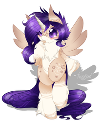 Size: 1209x1461 | Tagged: safe, artist:tawnysweet, oc, oc only, alicorn, semi-anthro, alicorn oc, arm hooves, bipedal, chest fluff, female, mare, simple background, solo, spread wings, unshorn fetlocks, white background, wings
