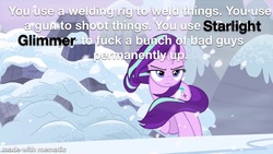 Size: 1200x675 | Tagged: safe, edit, edited screencap, screencap, starlight glimmer, pony, unicorn, g4, the ending of the end, caption, image macro, text, the expanse