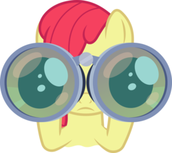 Size: 6874x6093 | Tagged: safe, artist:fruft, edit, editor:slayerbvc, vector edit, apple bloom, earth pony, pony, g4, hard to say anything, absurd resolution, accessory-less edit, binoculars, female, filly, missing accessory, simple background, solo, transparent background, vector
