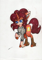 Size: 4920x6972 | Tagged: safe, artist:luxiwind, oc, oc only, oc:miroir d'or, pony, unicorn, absurd resolution, clothes, female, mare, solo, sweater, traditional art