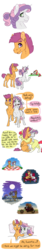 Size: 1000x6000 | Tagged: safe, artist:jackiebloom, apple bloom, pipsqueak, scootaloo, sweetie belle, earth pony, pegasus, pony, unicorn, g4, comic, cutie mark crusaders, female, lesbian, motorcycle, older, prone, ship:pipbloom, ship:scootabelle, shipping