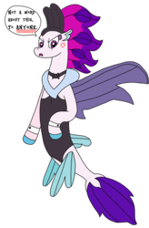 Size: 1925x2935 | Tagged: safe, artist:supahdonarudo, queen novo, seapony (g4), g4, my little pony: the movie, angry, bowtie, bunnovo, bunny ears, bunny suit, clothes, cross-popping veins, cuffs (clothes), dialogue, female, milf, simple background, speech bubble, talking to viewer, transparent background, tsundere