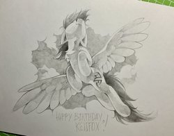 Size: 2048x1602 | Tagged: safe, artist:share dast, oc, oc only, oc:kej, pegasus, pony, inktober, solo, traditional art
