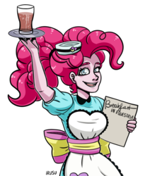 Size: 2150x2541 | Tagged: safe, artist:lrusu, pinkie pie, human, coinky-dink world, eqg summertime shorts, equestria girls, g4, breakfast in america, clothes, commission, digital art, female, high res, humanized, server pinkie pie, smiling, solo, supertramp, waitress