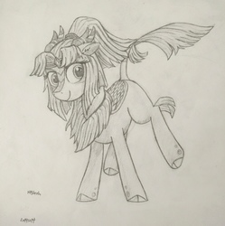 Size: 1728x1734 | Tagged: safe, artist:hbgxh, oc, oc only, oc:wkirin, kirin, pony, female, horns, kirin oc, lineart, monochrome, sketch, solo, traditional art, two-horned kirin