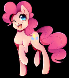 Size: 1459x1642 | Tagged: safe, artist:maryannesanctorum, pinkie pie, earth pony, pony, g4, black background, cute, diapinkes, female, mare, one eye closed, open mouth, simple background, solo, wink