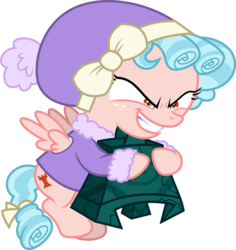 Size: 7554x8000 | Tagged: safe, artist:fruft, artist:sinkbon, cozy glow, pegasus, pony, frenemies (episode), g4, .svg available, absurd resolution, beanie, clothes, cutie mark, female, filly, flying, grogar's bell, hat, simple background, solo, transparent background, vector, winter outfit