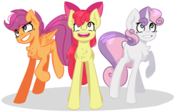 Size: 1024x651 | Tagged: safe, artist:pointdelta, apple bloom, scootaloo, sweetie belle, earth pony, pegasus, pony, unicorn, g4, chest fluff, cutie mark crusaders, open mouth, simple background, transparent background, trio