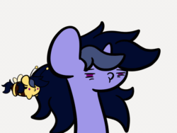 Size: 1440x1080 | Tagged: dead source, safe, artist:php142, oc, oc only, oc:purple flix, bee, insect, pony, unicorn, :t, animated, annoyed, blinking, blob ponies, cute, flying, grumpy, lidded eyes, male, no pupils, scrunchy face, simple background, sleepy, smiling, spinning, stallion, unamused, white background
