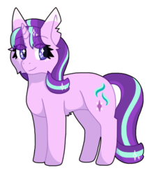 Size: 514x572 | Tagged: safe, artist:eveniing12, derpibooru exclusive, starlight glimmer, pony, unicorn, g4, alternate design, alternate universe, belly fluff, cheek fluff, colored ears, colored lineart, colored pupils, cute, digital art, eye clipping through hair, female, glimmerbetes, shading, simple background, smiling, solo, standing, starry eyes, three quarter view, torn ear, transparent background, wingding eyes