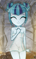 Size: 701x1147 | Tagged: safe, artist:charliexe, sonata dusk, equestria girls, g4, my little pony equestria girls: rainbow rocks, alternate hairstyle, bare shoulders, cute, eyes closed, female, hot springs, naked towel, smiling, solo, sonatabetes, towel