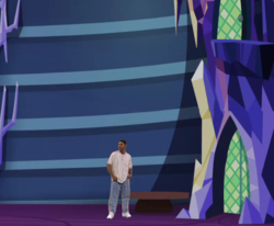 Size: 885x729 | Tagged: safe, edit, edited screencap, screencap, human, cropped, crossover, door, empty, end of ponies, finale, irl, irl human, library, male, meme, photo, sad, table, the fresh prince of bel-air, twilight's castle, will smith