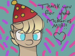 Size: 755x565 | Tagged: safe, artist:luyna, oc, oc only, earth pony, pony, confetti, happy, happy birthday mlp:fim, hat, heart, mlp fim's ninth anniversary, party hat, solo