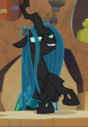 Size: 655x939 | Tagged: safe, screencap, queen chrysalis, pony, g4, the ending of the end, concave belly, cropped, evil grin, female, grin, lanky, sitting, skinny, smiling, solo, tall, thin
