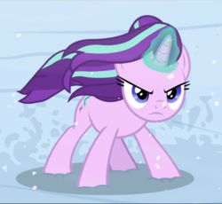 Size: 1023x941 | Tagged: safe, screencap, starlight glimmer, pony, unicorn, g4, the ending of the end, badass, cropped, crouching, determined, female, glowing horn, horn, magic, mare, snow, solo