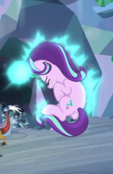 Size: 562x860 | Tagged: safe, screencap, discord, starlight glimmer, draconequus, pony, unicorn, g4, the ending of the end, cropped, eyes closed, female, floating, glowing horn, horn, magic, magic aura, mare, offscreen character, solo focus