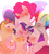 Size: 1448x1624 | Tagged: safe, artist:aztrial, applejack, fluttershy, pinkie pie, rainbow dash, rarity, twilight sparkle, alicorn, earth pony, pegasus, pony, unicorn, g4, my little pony: friendship is magic, the last problem, blushing, cowboy hat, end of g4, end of ponies, eyes closed, female, group hug, hat, hug, mane six, mare, older, older applejack, older fluttershy, older mane six, older pinkie pie, older rainbow dash, older rarity, older twilight, older twilight sparkle (alicorn), princess twilight 2.0, simple background, twilight sparkle (alicorn), white background