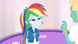 Size: 1164x655 | Tagged: safe, screencap, rainbow dash, zephyr breeze, dashing through the mall, equestria girls, equestria girls series, g4, holidays unwrapped, spoiler:eqg series (season 2), bored, geode of super speed, magical geodes