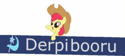 Size: 650x293 | Tagged: safe, artist:sasha-flyer, apple bloom, earth pony, pony, derpibooru, g4, the last roundup, adorabloom, animated, applejack's hat, cowboy hat, cute, female, filly, hat, meta, nose in the air, open mouth, perfect loop, simple background, solo, transparent background, uvula, volumetric mouth, waving