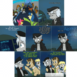 Size: 2254x2254 | Tagged: safe, artist:jitterbugjive, derpy hooves, doctor whooves, fiddlesticks, time turner, oc, pony, lovestruck derpy, g4, animated, apple family member, gif, high res, spaceship, the doctor