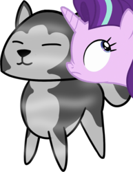 Size: 850x1099 | Tagged: safe, artist:thehuskylord, starlight glimmer, oc, dog, husky, pony, g4, 1000 hours in gimp, musk, musky, simple background, sniffing, transparent background