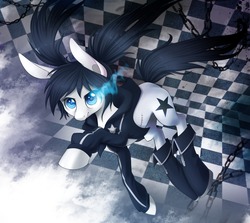 Size: 1280x1144 | Tagged: safe, artist:ls_skylight, pony, black rock shooter, checkered floor, clothes, hoodie, mato kuroi, ponified, solo