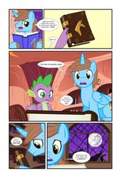 Size: 738x1083 | Tagged: safe, artist:koolfrood, spike, oc, oc:ian denney, comic:ian's story, g4, book, comic, golden oaks library, mare in the moon, moon