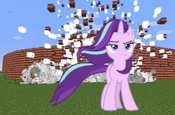 Size: 354x232 | Tagged: safe, starlight glimmer, pony, g4, my little pony: friendship is magic, the ending of the end, cool guys don't look at explosions, exploitable meme, explosion, explosives, meme, minecraft, starlight glimmer in places she shouldn't be, tnt