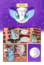 Size: 738x1083 | Tagged: safe, artist:koolfrood, spike, oc, oc:ian denney, alicorn, pony, comic:ian's story, g4, book, comic, golden oaks library, mare in the moon, moon
