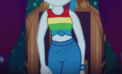 Size: 483x296 | Tagged: safe, screencap, rainbow dash, equestria girls, equestria girls specials, g4, my little pony equestria girls: better together, my little pony equestria girls: spring breakdown, animated, close-up, clothes, cropped, cruise outfit, female, front knot midriff, gif, hips, midriff, pants, sexy, sleeveless, solo, swaying hips, tank top, walking, wristband