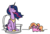 Size: 680x467 | Tagged: safe, artist:jargon scott, luster dawn, twilight sparkle, alicorn, pony, unicorn, g4, the last problem, callback, irony, lustie, older, older twilight, older twilight sparkle (alicorn), princess twilight 2.0, simple background, smol, squatpony, the ride never ends, the tables have turned, tol, twiggie, twiggie 2.0, twilight sparkle (alicorn), white background, woonoggles