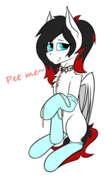 Size: 2048x3473 | Tagged: safe, artist:pegasko, oc, oc only, oc:gothi, bat pony, pony, bat pony oc, clothes, collar, dress, high res, lead, looking at you, outline, simple background, sitting, socks, solo, text, transparent background, vector
