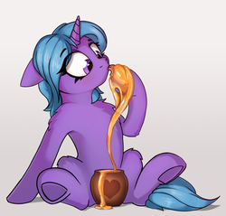 Size: 1977x1893 | Tagged: safe, artist:rexyseven, oc, oc only, oc:eleane tih, pony, unicorn, female, food, honey, licking, mare, solo, tongue out