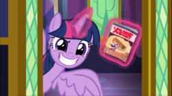 Size: 1671x938 | Tagged: safe, screencap, twilight sparkle, alicorn, pony, g4, the last problem, comic book, cropped, dreamworks face, evil smile, female, glowing horn, grin, horn, levitation, magic, mare, proud, smiling, smirk, solo, telekinesis, twilight sparkle (alicorn), written equestrian