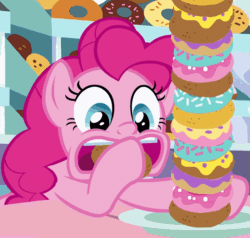 Size: 800x760 | Tagged: safe, screencap, pinkie pie, earth pony, pony, g4, season 9, the ending of the end, animated, cropped, cute, diapinkes, donut, eating, female, food, gif, loop, mare, ponk, solo, this will end in weight gain