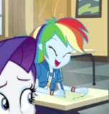 Size: 153x160 | Tagged: safe, screencap, rainbow dash, rarity, blizzard or bust, equestria girls, equestria girls series, holidays unwrapped, spoiler:eqg series (season 2), animated, cropped, cute, dashabetes, female, geode of super speed, laughing, loop, magical geodes, smiling
