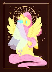Size: 1024x1418 | Tagged: safe, artist:matchamart, fluttershy, pegasus, pony, g4, crown, cute, female, flower, hoof shoes, jewelry, mare, regalia, shyabetes, solo, spread wings, wedding veil, wings