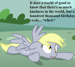 Size: 729x648 | Tagged: safe, edit, edited screencap, editor:korora, screencap, derpy hooves, pegasus, pony, g4, no second prances, cropped, exhausted, female, link in description, mare, speech, tongue out