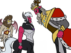 Size: 2048x1536 | Tagged: safe, artist:melspyrose, idw, king vorak, lord tirek, scorpan, centaur, gargoyle, fiendship is magic #2, g4, my little pony: fiendship is magic, spoiler:comic, brothers, fanfic art, father and son, male, siblings, simple background, story in the source, white background, young tirek, younger