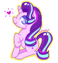 Size: 688x750 | Tagged: safe, artist:softyshy, starlight glimmer, pony, unicorn, g4, cute, eye clipping through hair, female, glimmerbetes, heart, heart eyes, mare, no pupils, profile, simple background, sitting, solo, transparent background, wingding eyes